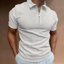 Load image into Gallery viewer, 2023 Summer New Men&#39;s Zipper Waffle Polo Shirt Short Sleeve Waffle Lattice Casual T-shirt Men Thin Solid Color
